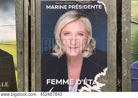 Paris, France - April 06, 2022 : The Banners With Candidates For President Elections