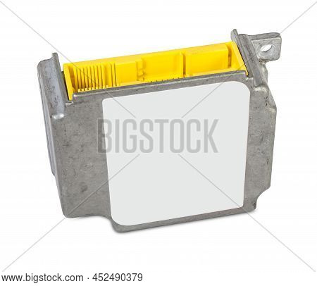 A Plastic Car Engine Control Unit With Metal Elements On A White Isolated Background Is The Connecti