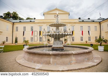 Lazne Kynzvart, West Bohemia, Czech Republic, 7 August 2021: Yellow And White Representative Chateau