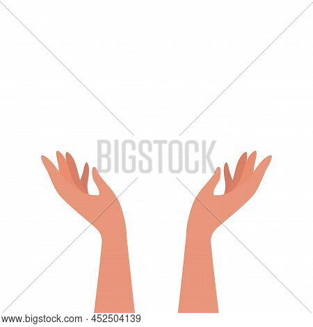 Hand Drawn Icon With Hands Up Pray On Light Background. Isolated Vector Illustration