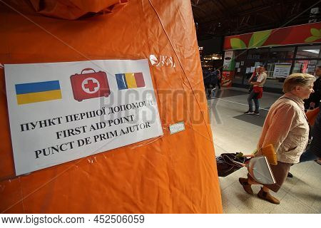 Bucharest, Romania - March 30, 2022: First Aid Point For Ukrainian Refugees Arriving By Train At Nor