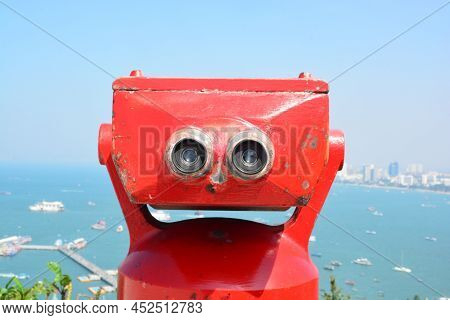 Old Red Binoculars At Khao Phra Tamnak, Pattaya Viewpoint