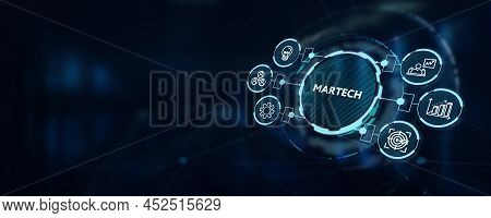 Martech Marketing Technology Concept On Virtual Screen Interface. Business, Technology, Internet And