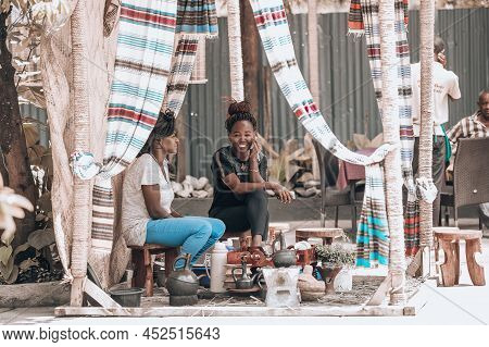 Jinka, Southern Nations Ethiopia - May 16, 2019: Local Ethiopian Woman Prepare Traditional Bunna Cof