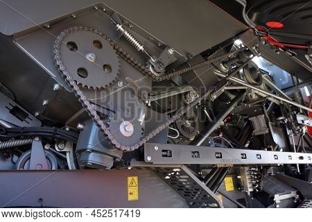 Kaunas, Lithuania - March 31, 2022: Close Up To Massey Ferguson Activa Combine Tractor Engine At Int
