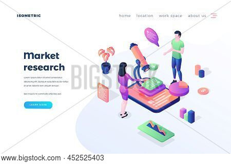 Market Research Landing Page Vector Template. Data Analysis, Marketing Business Website Homepage Int
