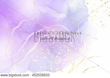 Purple Gey Liquid Watercolor Background With Golden Dots. Dusty Violet Marble Alcohol Ink Drawing Ef