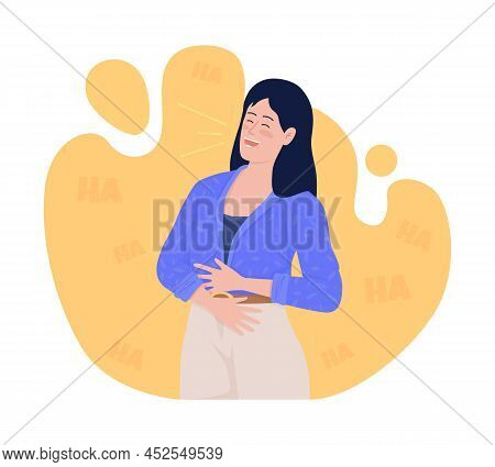 Laughing Lady 2d Vector Isolated Illustration. Having Fun Flat Character On Cartoon Background. Happ