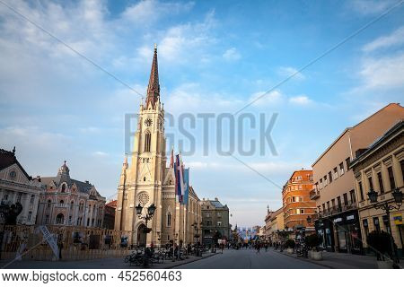 Novi Sad, Serbia - March 20, 2022: The Name Of Mary Church, Or Novi Sad Catholic Cathedral On A Sunn