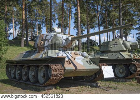 Parola, Finland - June 10, 2017: Captured Soviet Tank T-34-85 From The Period Of World War Ii In The