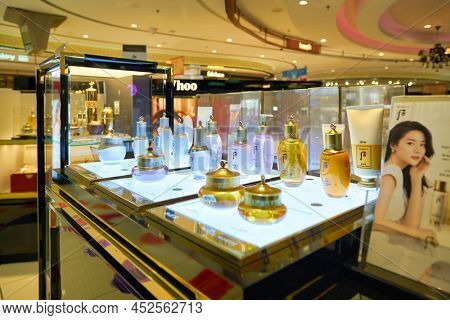 SINGAPORE - CIRCA JANUARY, 2020: The History of Whoo personal care products on display at store in Changi Airport.