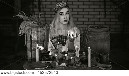 Gypsy Woman With A Tarot Cards At Hands. Ukraine Konotop April 8 - Illustrative Editorial