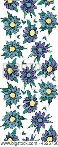 Vector Blue Purple Yellow Flower Leaf Vertical Border Seamless Pattern. Texture. Trend Print For Tex