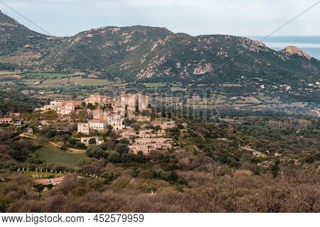 Hilltop Village Of Pigna In The Balagne Region Of Corsica