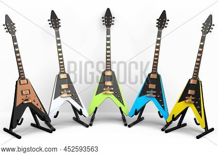 Set Of Electric Acoustic Guitar Isolated On White Background.