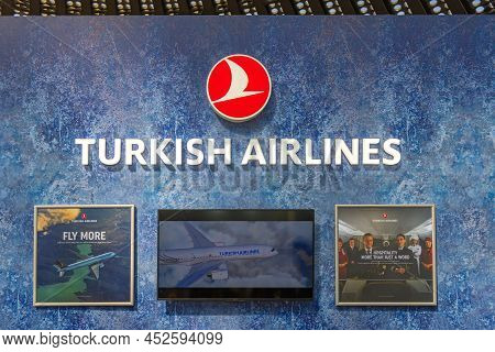 Belgrade, Serbia - March 24, 2022: Turkish Airlines National Company Booth At Travel Fair Expo.