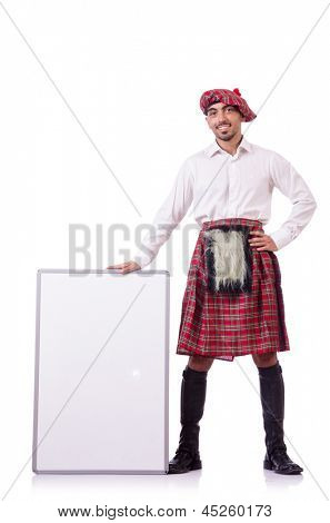 Scotsman mit Blatt Board auf weiß