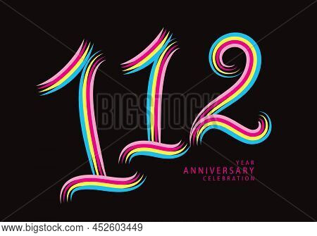112 Years Anniversary Celebration Logotype Colorful Line Vector, 112th Birthday Logo, 112 Number, Ba