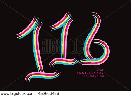 116 Years Anniversary Celebration Logotype Colorful Line Vector, 116th Birthday Logo, 116 Number, Ba
