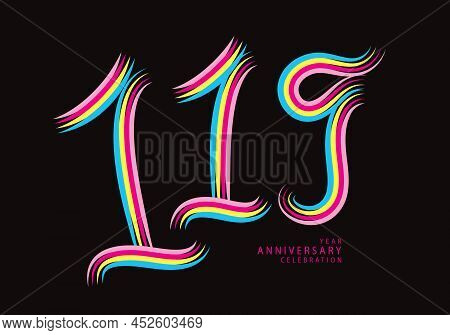 119 Years Anniversary Celebration Logotype Colorful Line Vector, 119th Birthday Logo, 119 Number, Ba