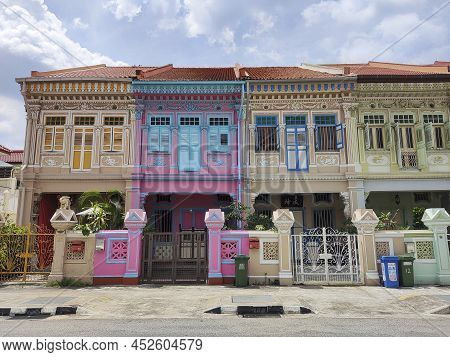 Singapore- Mar 26, 2022: Colorful Peranakan Heritage Residential House At Joo Chiat Road In Singapor