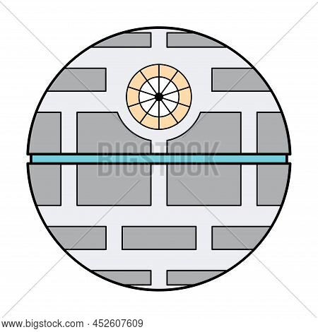 Death Star Icon, Mobile Space Station Symbol, Circle Galaxy Planet Vector Illustration .