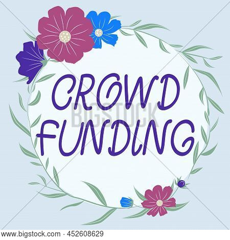 Text Caption Presenting Crowd Funding. Business Overview Fundraising Kickstarter Startup Pledge Plat