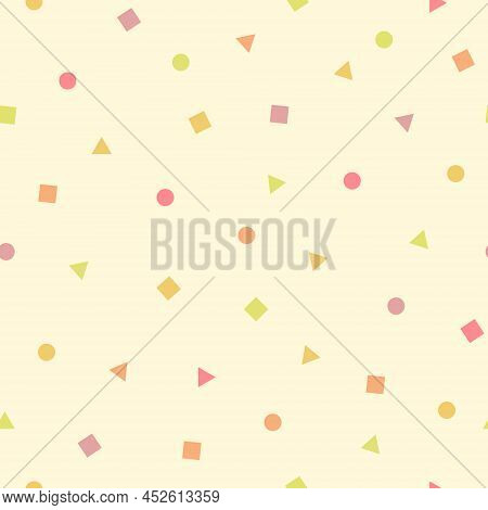 Seamless Pattern With Geometric Shapes. Triangle, Sircle, Square. Vector Background. Cute Texture Fo