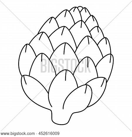Cartoon Flower Bud Of Artichoke. Black And White Vector Illustration Of Vegetable For Coloring Book