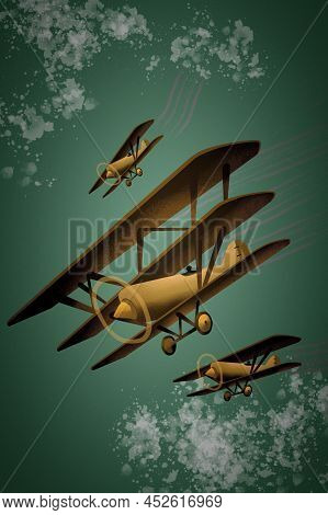 Airplane Triplane And Biplane Vector Illustration In Retro Style Vintage
