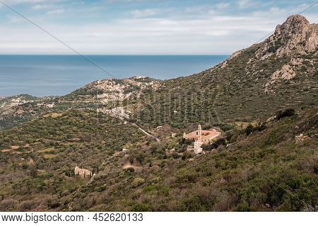 Convent Outside The Hilltop Village Of Corbara In The Balagne Region Of Corsica With Mediterranean S