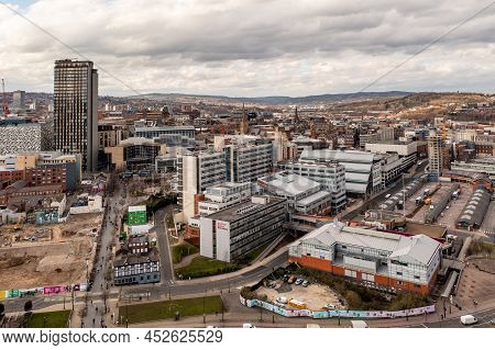 Sheffield, Uk - March 10, 2022.  Aerial View Of The Arts Tower And Sheffield Hallam University Build