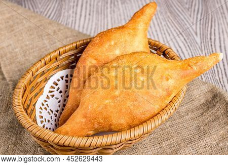 Georgian Bread Lavash Shoti On Basket Side View