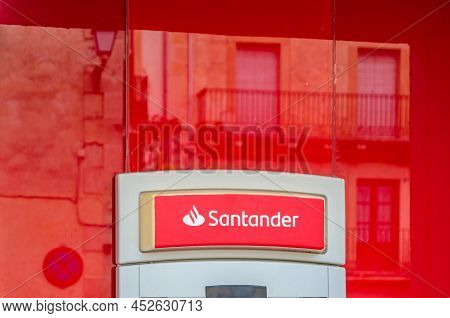 Sepulveda, Spain - September 12, 2021: Santander Bank Branch Office In Sepulveda, A Medieval Village