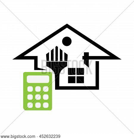 House And Calculator Icon Vector. Concept Of Calculating Home Repair Costs. Stock Flat Icon.