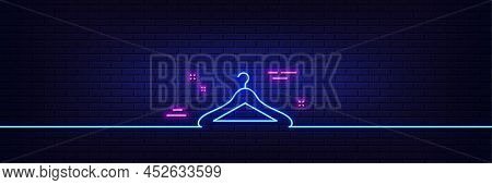 Neon Light Glow Effect. Cloakroom Line Icon. Hanger Wardrobe Sign. Clothes Service Symbol. 3d Line N