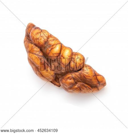 Walnut Isolated. Walnut Kernel Nut  On White Background. Top View. Flat Lay