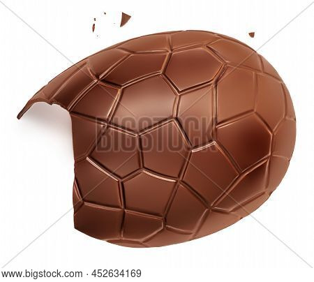 Crushed Chocolate Easter Egg Isolated On White Background, Close Up. Milk Chocoate Top View