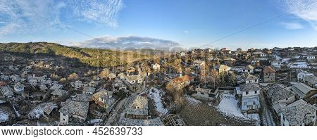 Aerial Panorama Of Village Of Dolen With Authentic Nineteenth Century Houses, Blagoevgrad Region, Bu