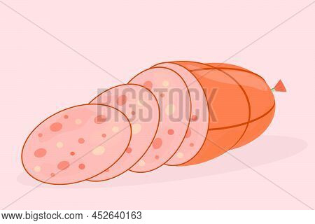 A Boiled Sausage With Pieces Of Ham Cut Into Slices