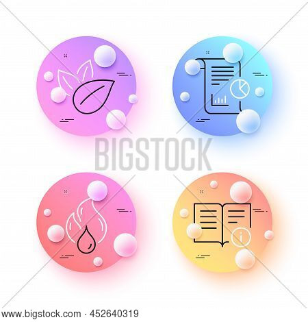 Technical Info, Report And Flammable Fuel Minimal Line Icons. 3d Spheres Or Balls Buttons. Organic P