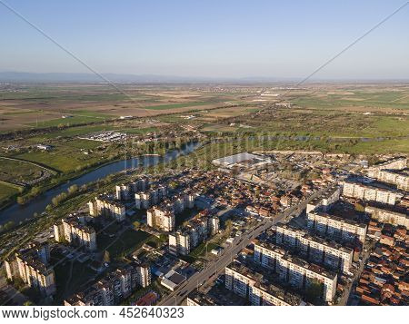 Sunset Aerial View Of Stolipinovo Ghetto Neighborhood In City Of Plovdiv, Bulgaria