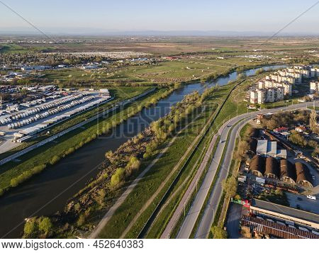 Sunset Aerial View Of Stolipinovo Ghetto Neighborhood In City Of Plovdiv, Bulgaria