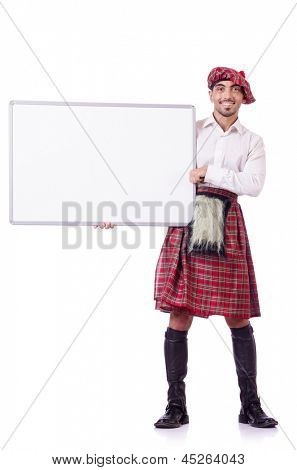Scotsman mit Blatt Board auf weiß