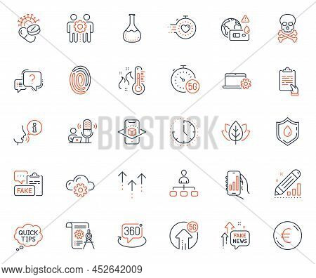 Science Icons Set. Included Icon As Chemistry Lab, Timer And High Thermometer Web Elements. Question