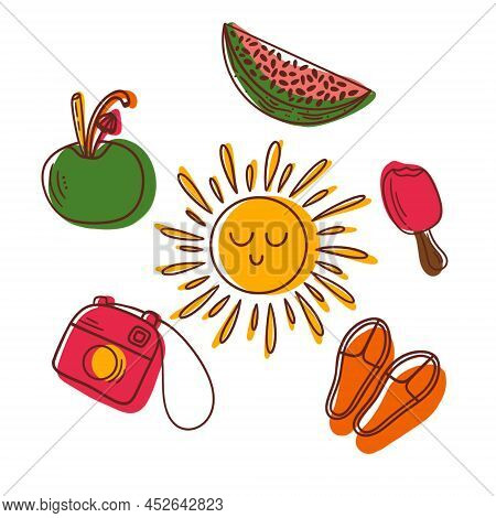 Set Isolated Summer Icon On Colorful Background For Concept Design