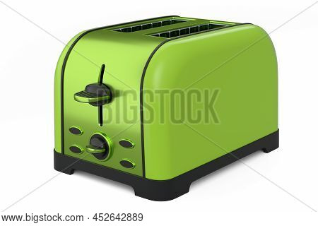Stainless Steel Toaster For Making Toast Bread On A White Background.