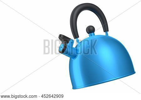 Stainless Steel Stovetop Kettle With Whistle Isolated On White Background.