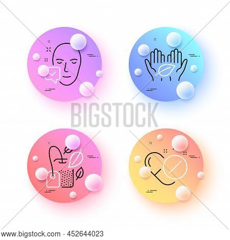 Medical Pills, Fair Trade And Face Accepted Minimal Line Icons. 3d Spheres Or Balls Buttons. Mint Ba
