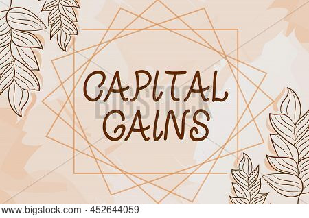 Writing Displaying Text Capital Gains. Word For Bonds Shares Stocks Profit Income Tax Investment Fun